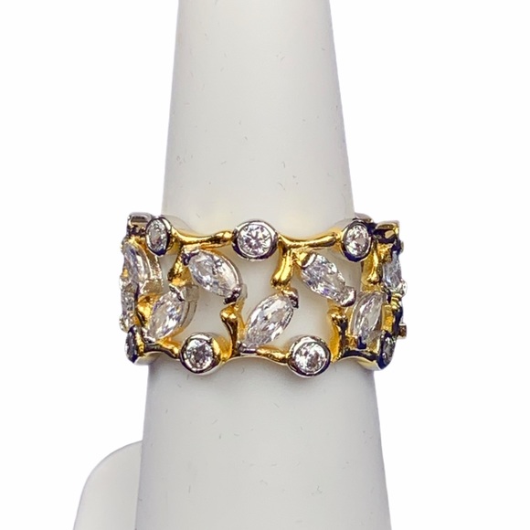 Two Tone Cubic Zirconia Eternity Ring Size 7 Round Marquise Bezel Vine Ring - Picture 11 of 16